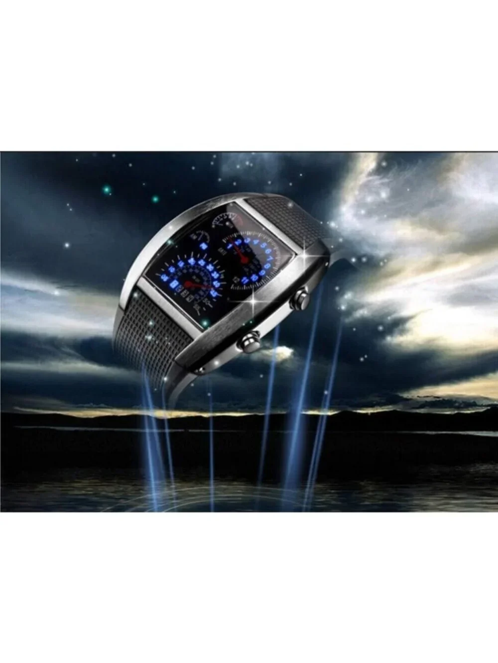 Men's Black Analog Quartz Silicone Triangle Dial Iron Cobra LED Digital Watch